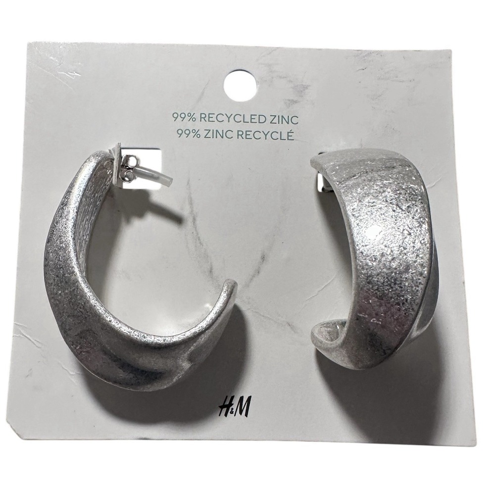 #607 H&M Silver‎ Asymmetric Hoop Large Earrings NEW